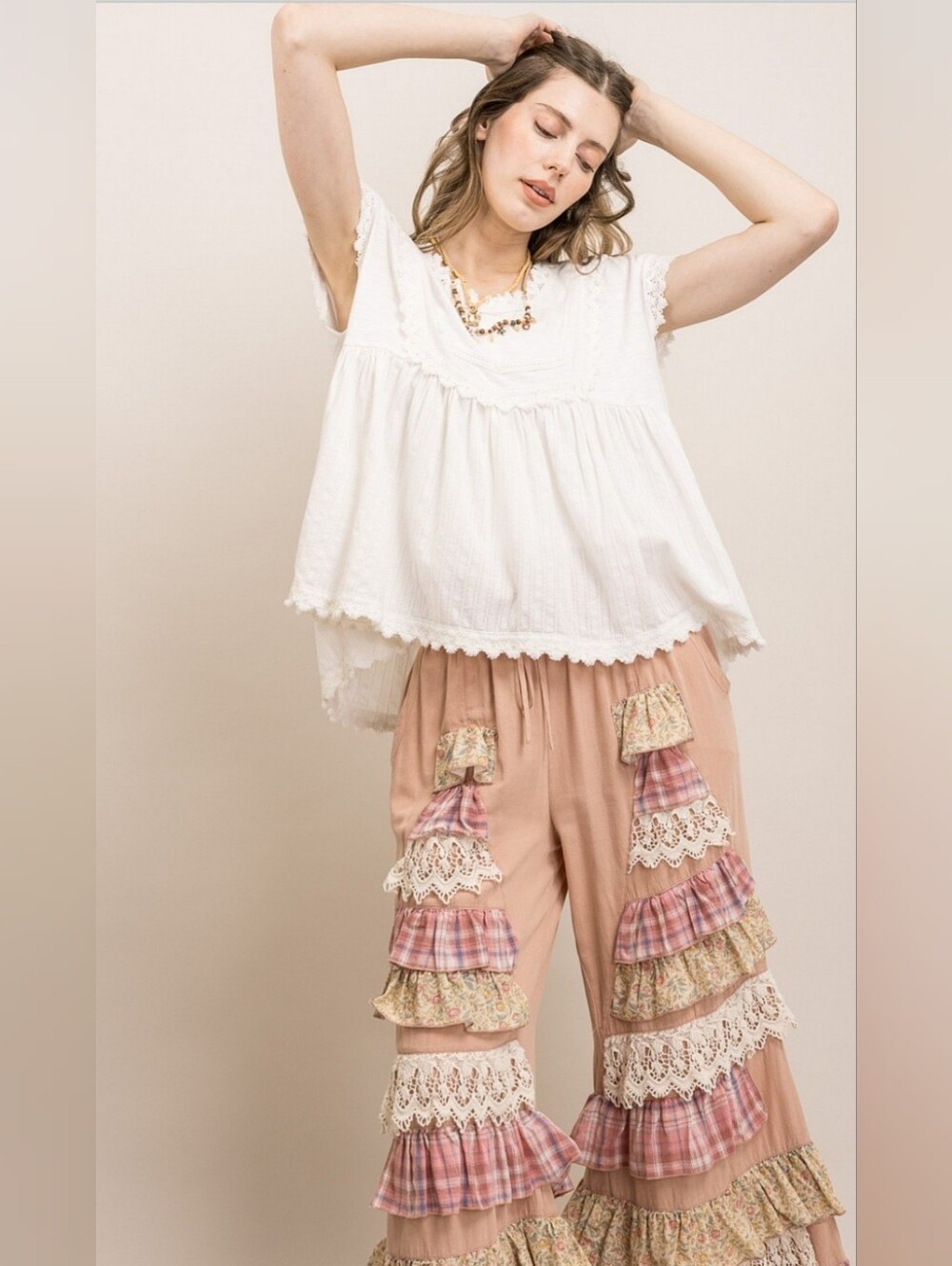 #1817 Blue Velvet Whispering Lace Boho Top